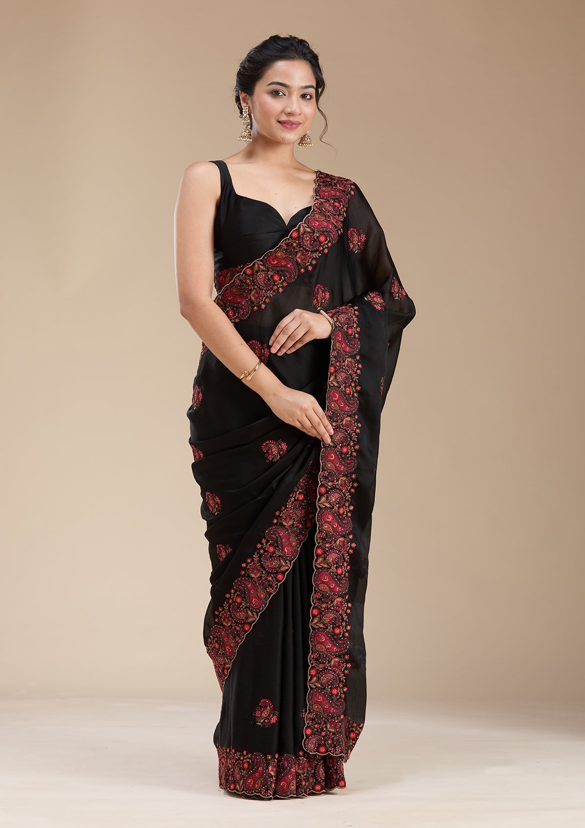 Black Kashmiri Chiffon Saree-koskii