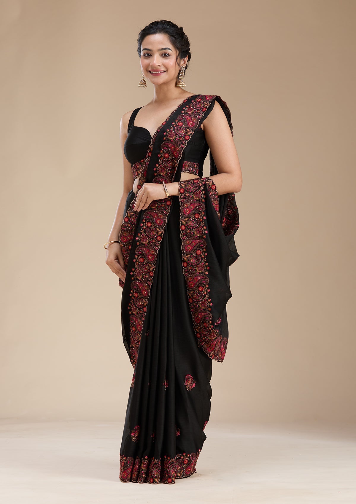 Black Kashmiri Chiffon Saree-koskii