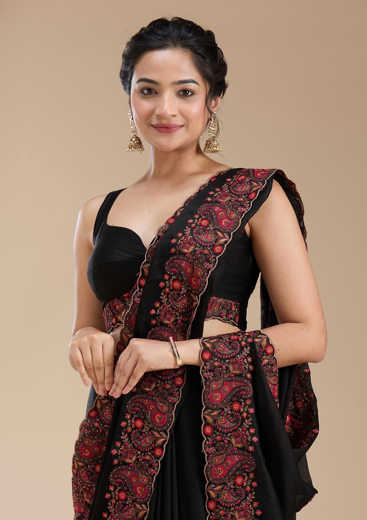 Black Kashmiri Chiffon Saree-koskii