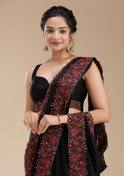 Black Kashmiri Chiffon Saree-koskii