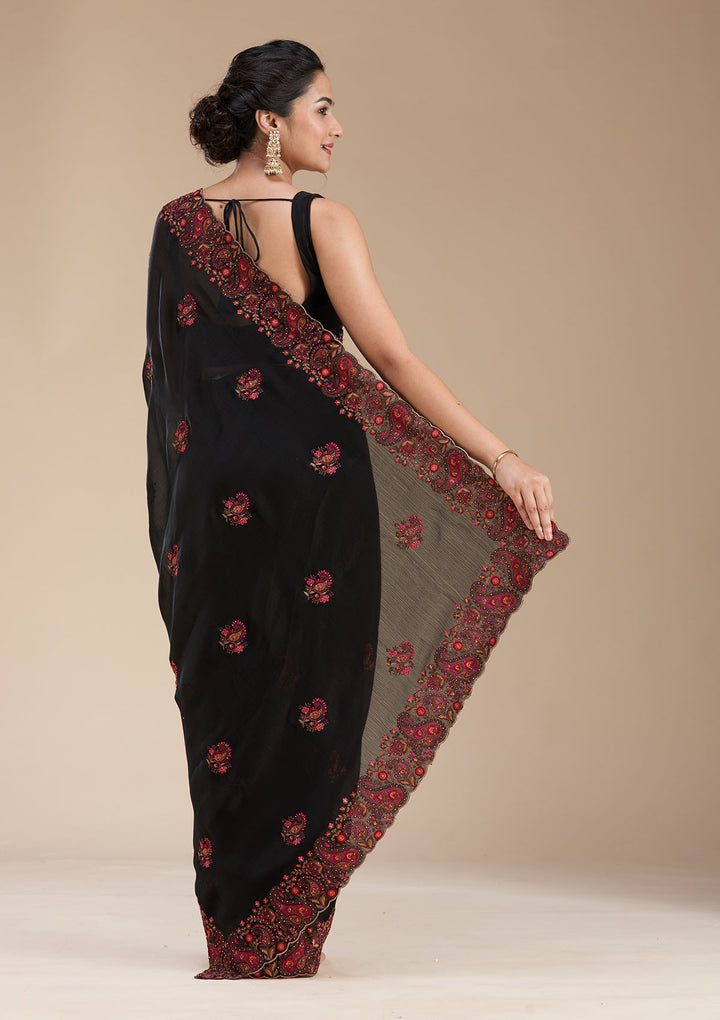 Black Kashmiri Chiffon Saree-koskii