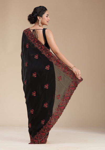 Black Kashmiri Chiffon Saree-koskii