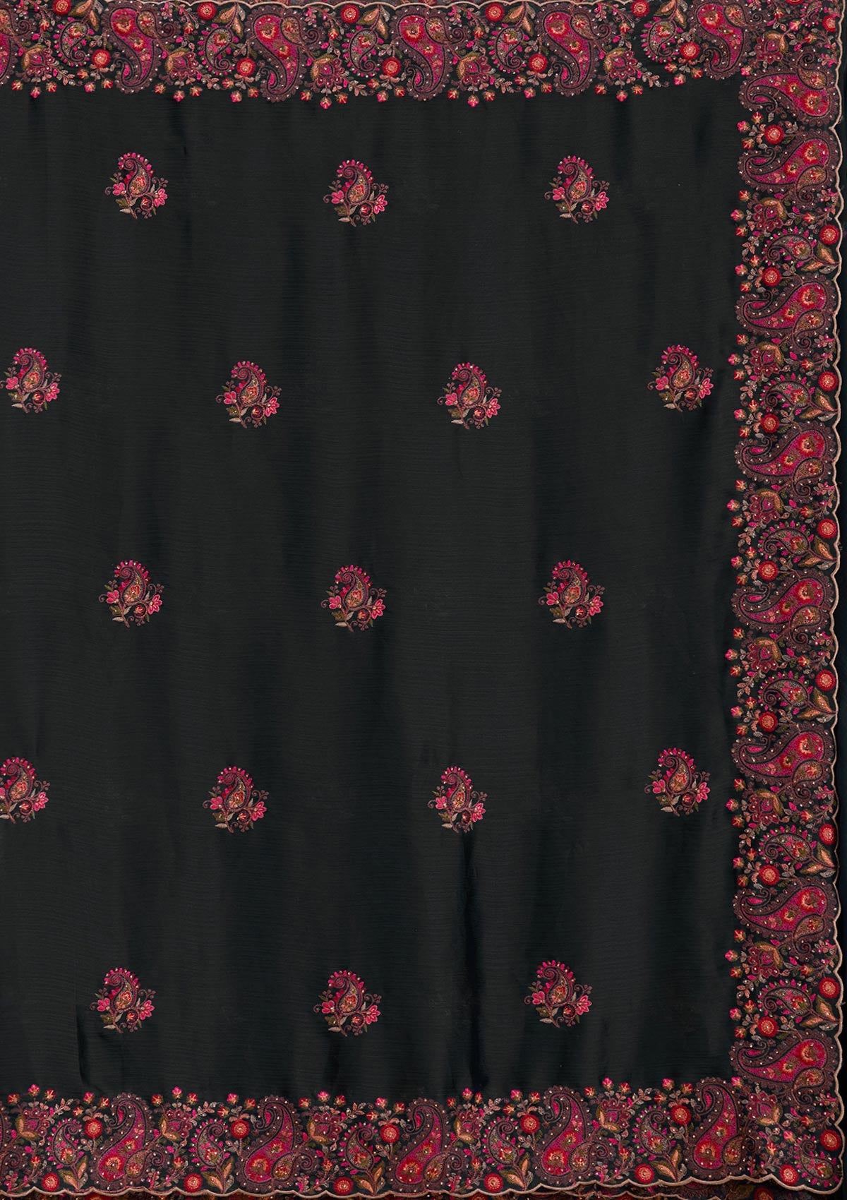 Black Kashmiri Chiffon Saree-koskii