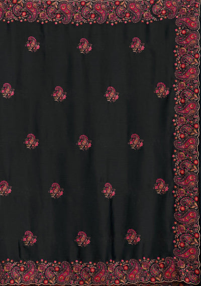 Black Kashmiri Chiffon Saree-koskii