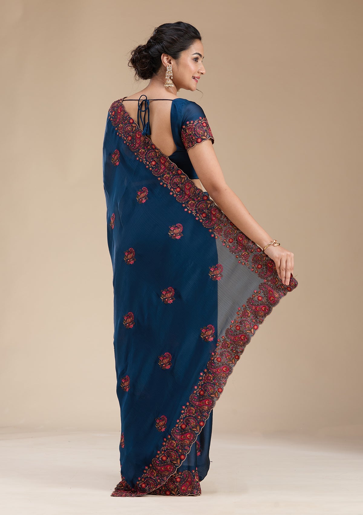 Navy Blue Kashmiri Chiffon Saree-koskii