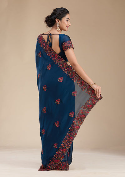 Navy Blue Kashmiri Chiffon Saree-koskii