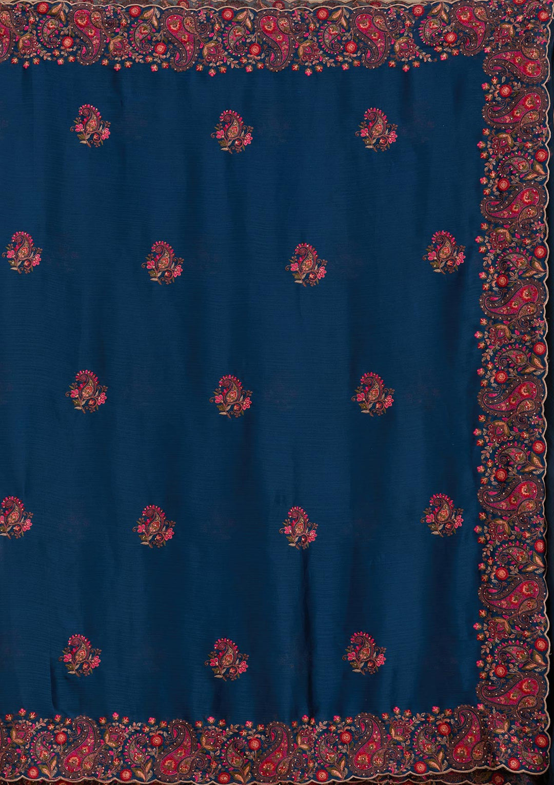 Navy Blue Kashmiri Chiffon Saree-koskii