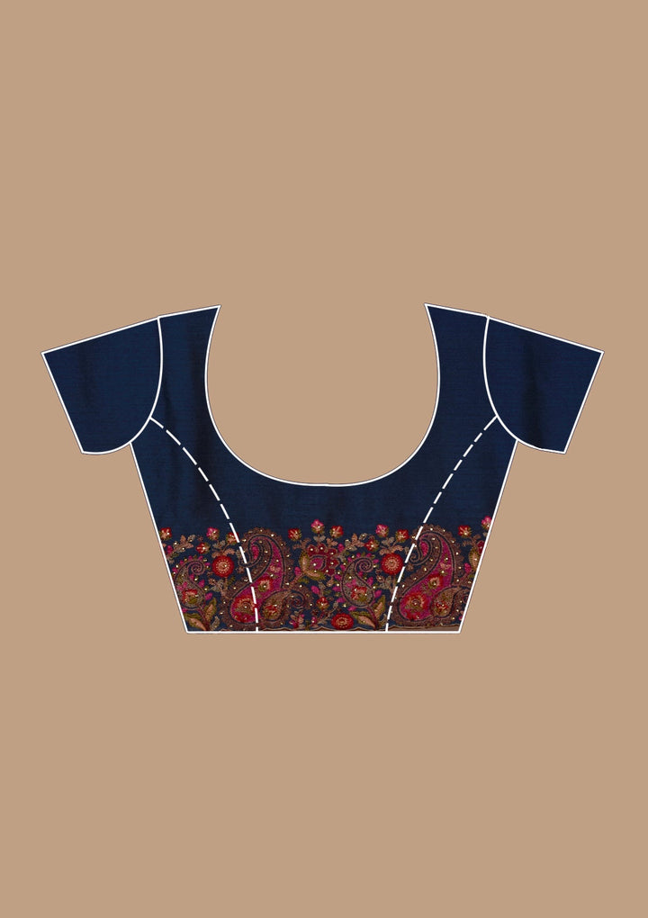 Navy Blue Kashmiri Chiffon Saree-koskii