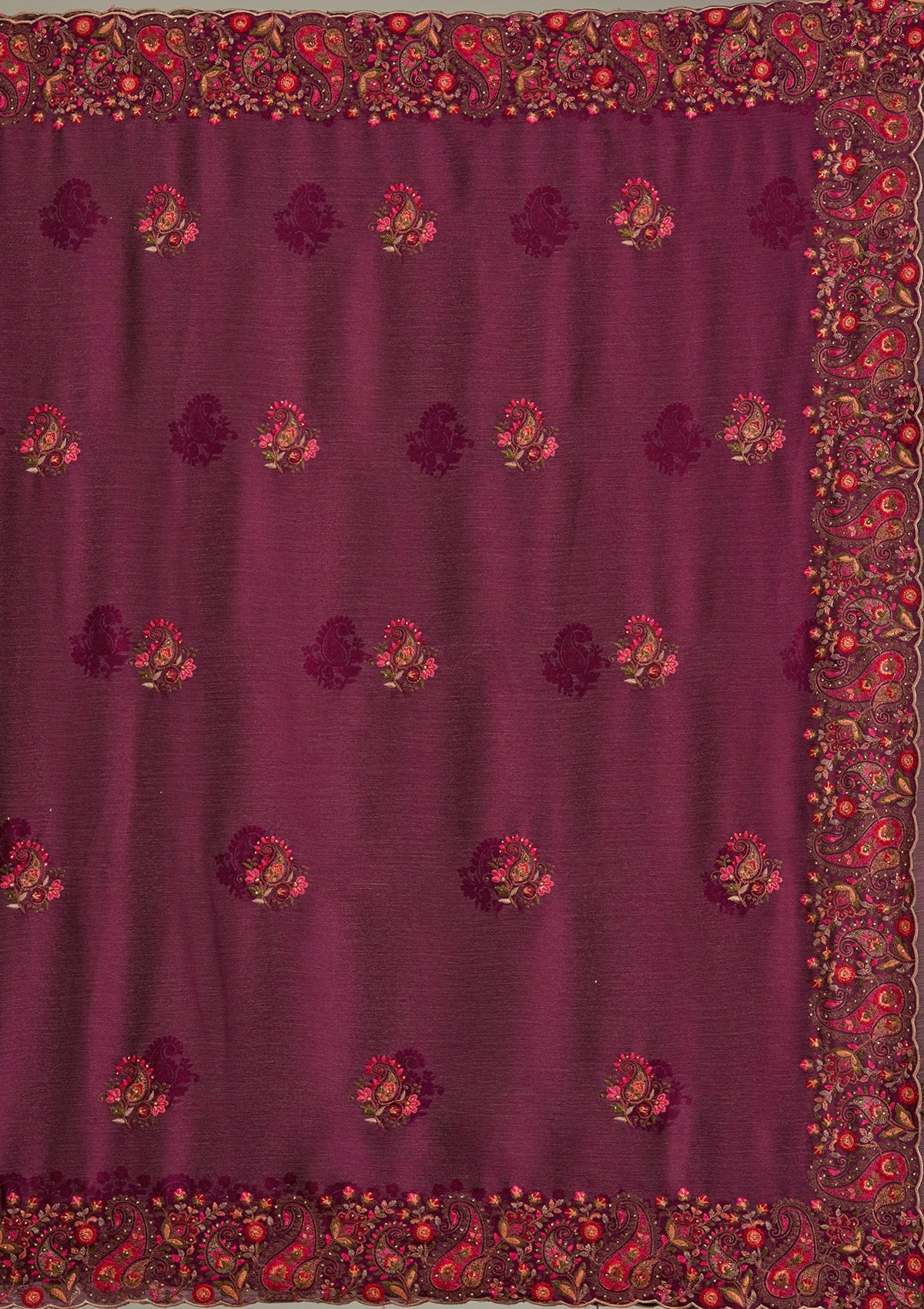 Wine Kashmiri Chiffon Saree-Koskii