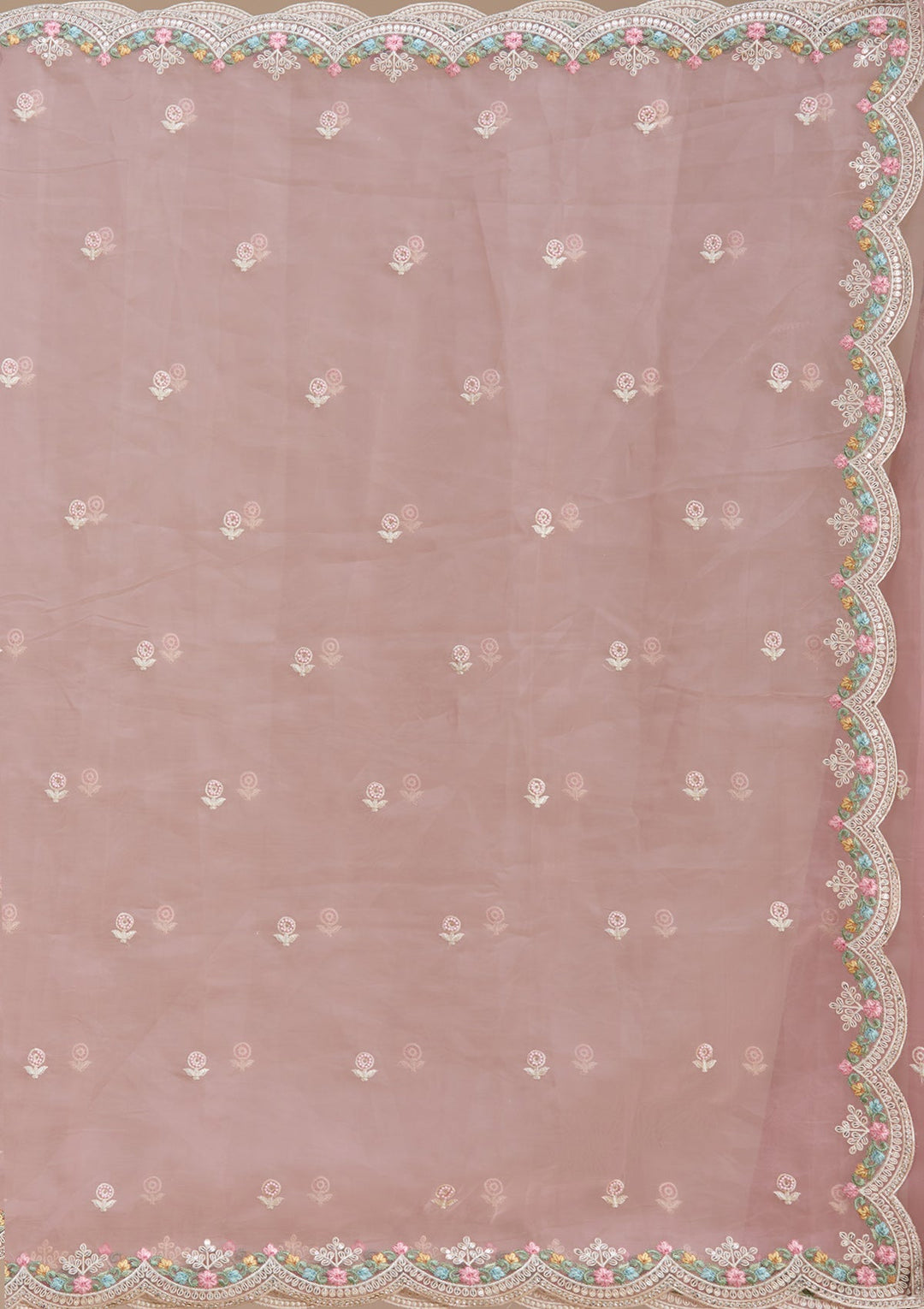 Onion Pink Threadwork Tissue Saree-koskii