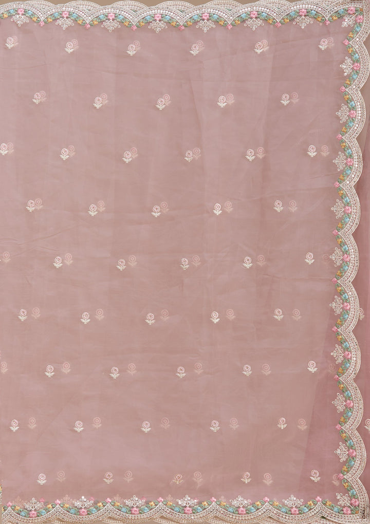Onion Pink Threadwork Tissue Saree-koskii