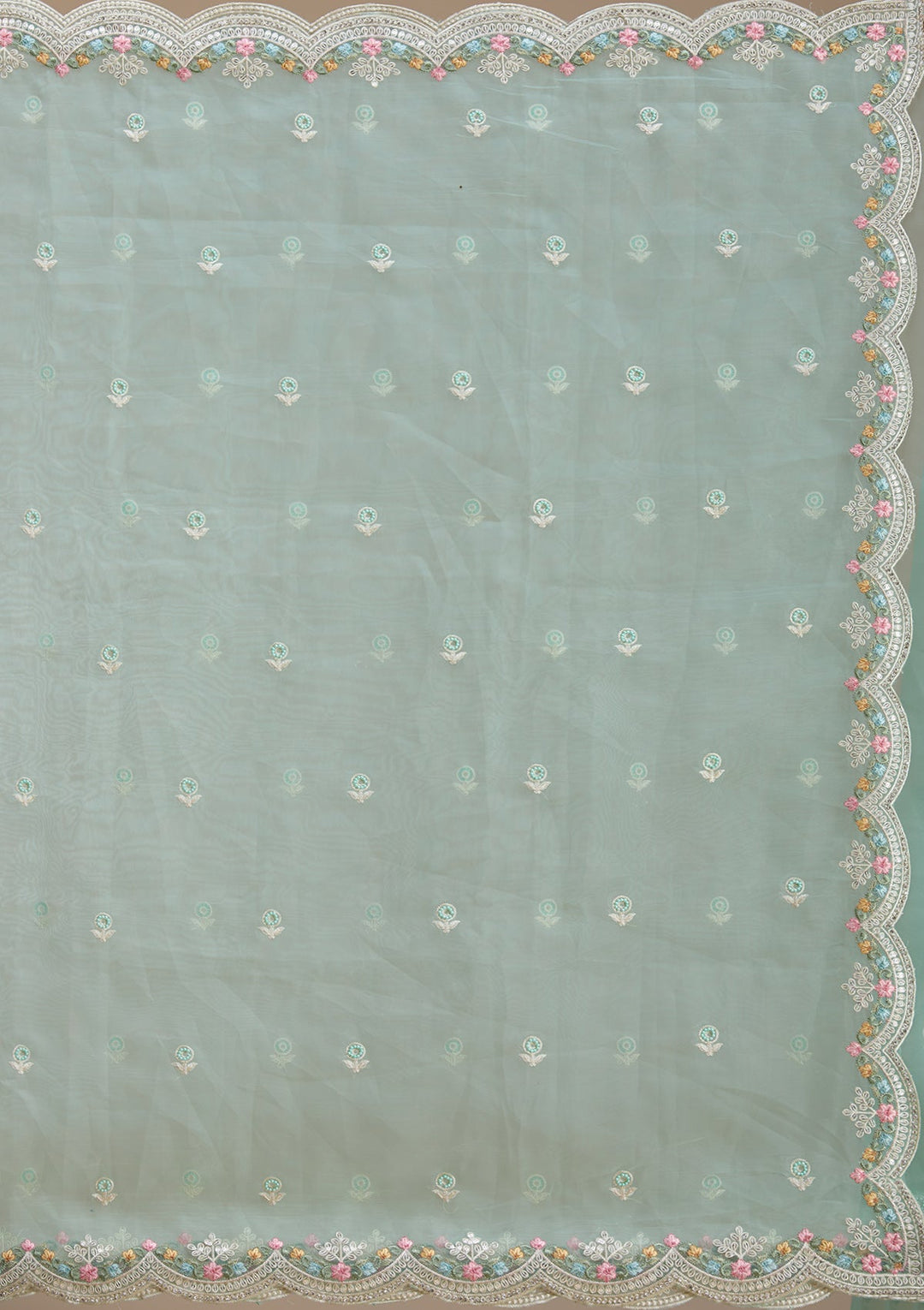 Sea Green Threadwork Tissue Saree-koskii