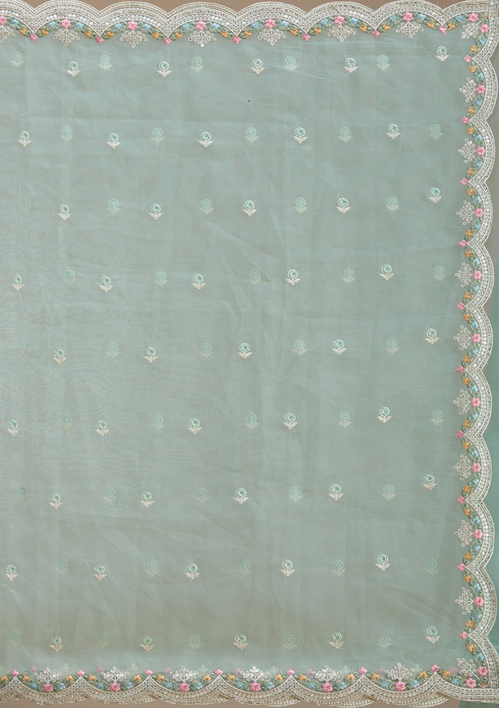Sea Green Threadwork Tissue Saree-koskii