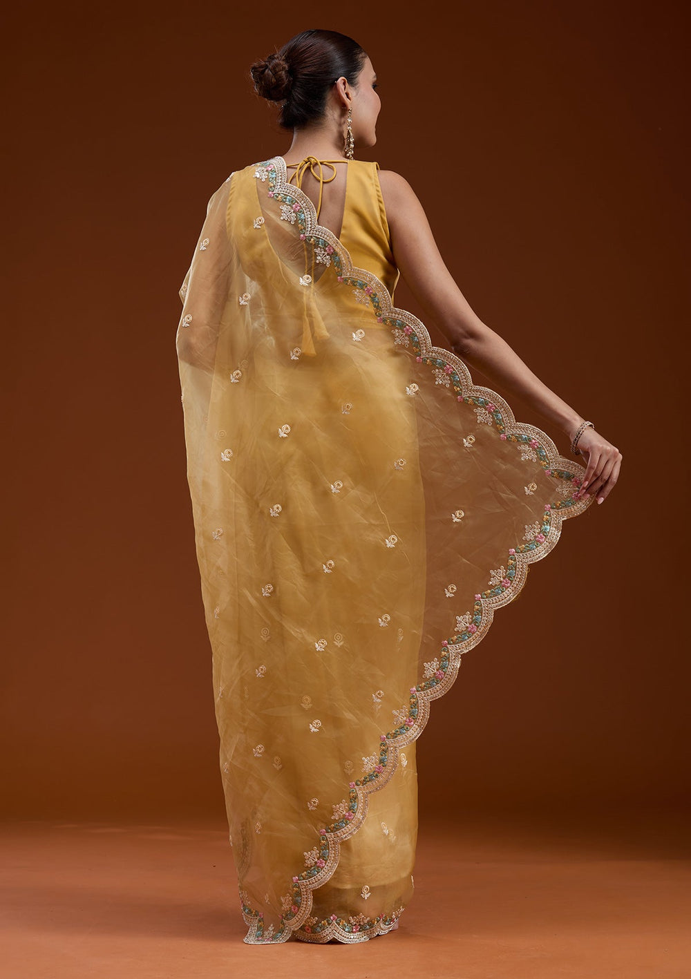 Yellow Threadwork Tissue Saree-koskii