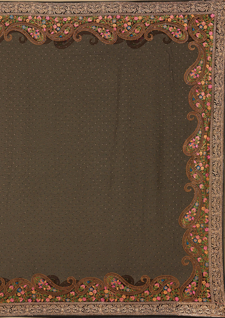 Black Kashmiri Georgette Saree-Koskii