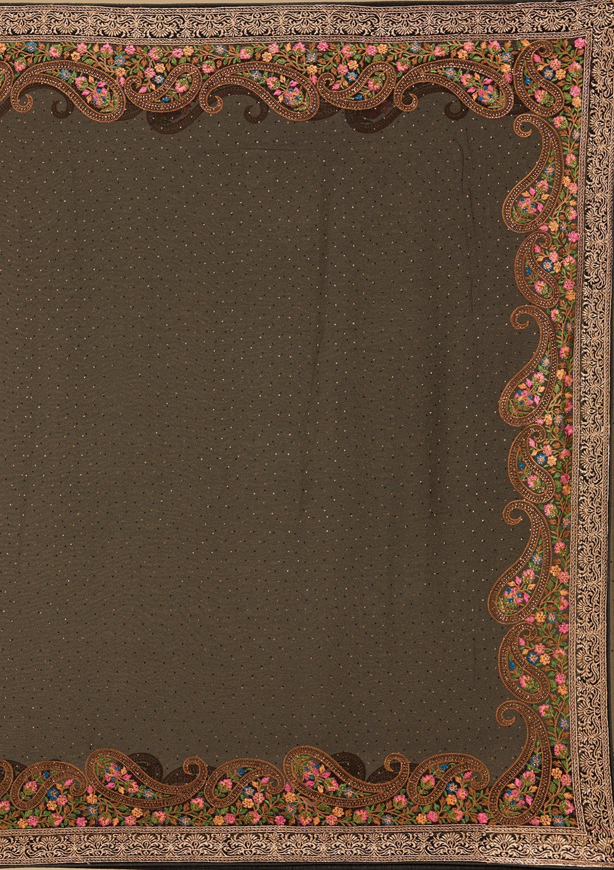 Black Kashmiri Georgette Saree-Koskii
