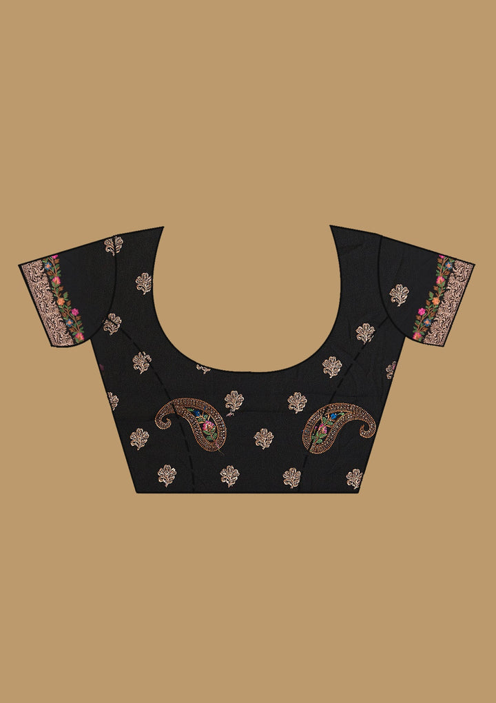 Black Kashmiri Georgette Saree-Koskii