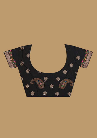 Black Kashmiri Georgette Saree-Koskii
