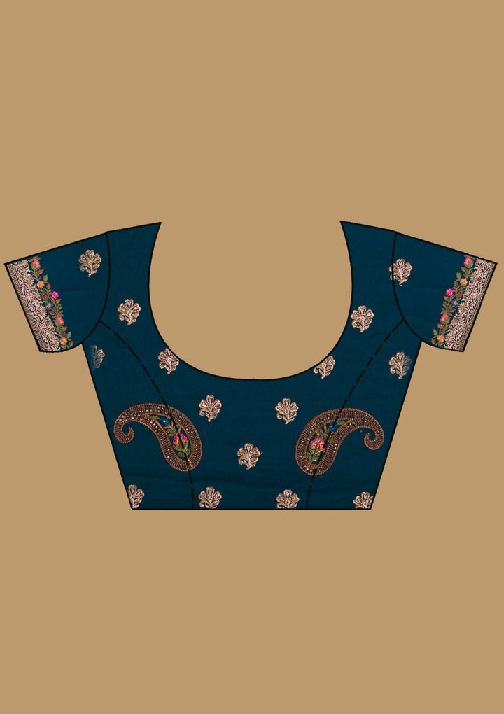 Peacock Blue Kashmiri Georgette Saree-Koskii