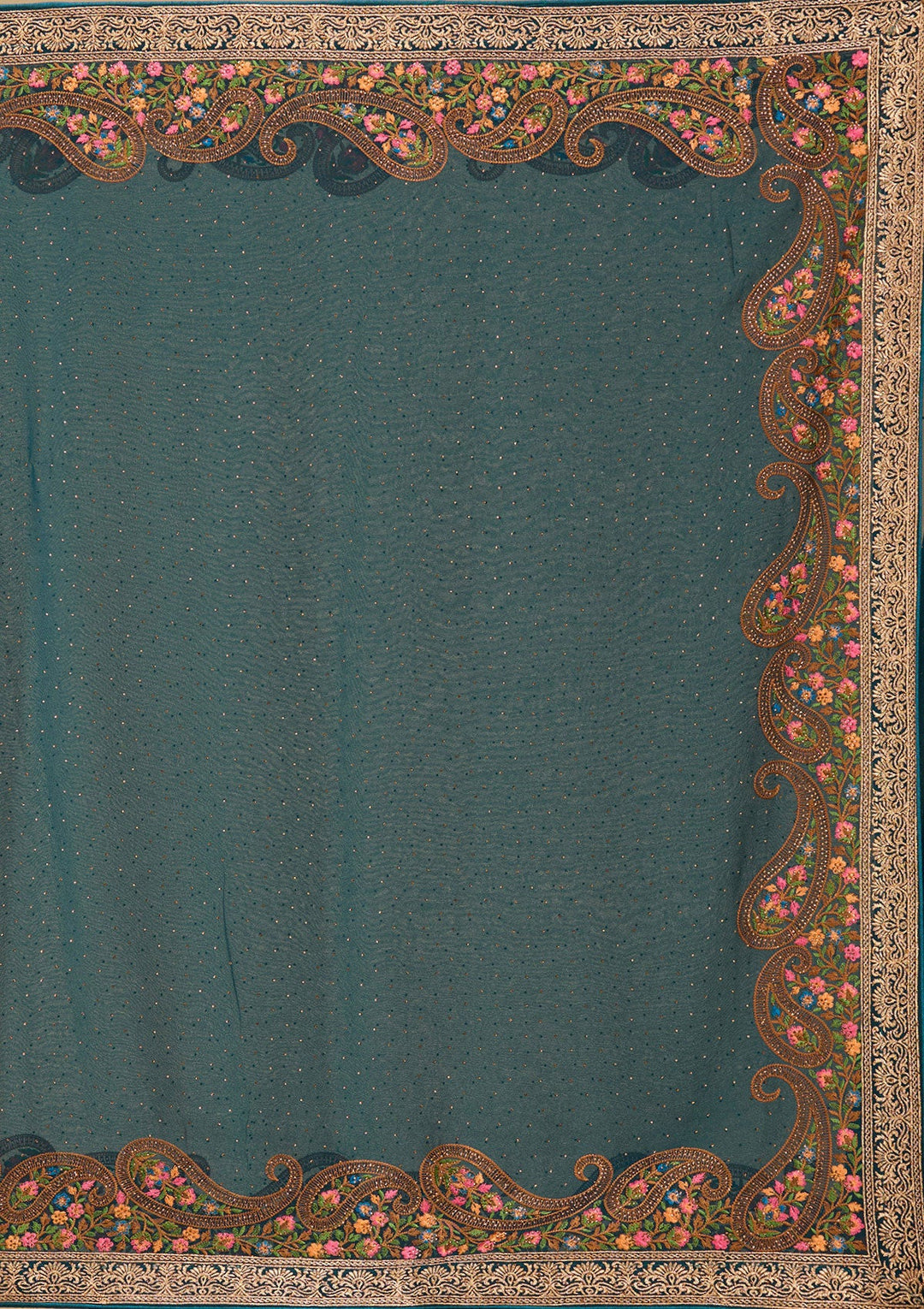 Peacock Blue Kashmiri Georgette Saree-Koskii