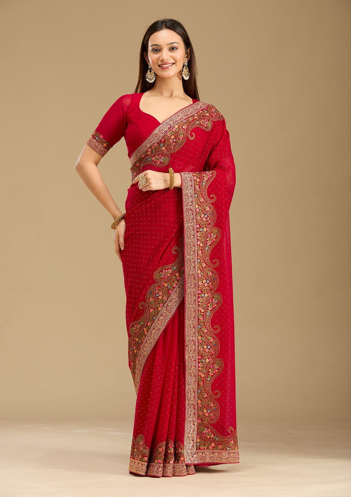 Rani Pink Kashmiri Georgette Saree-Koskii