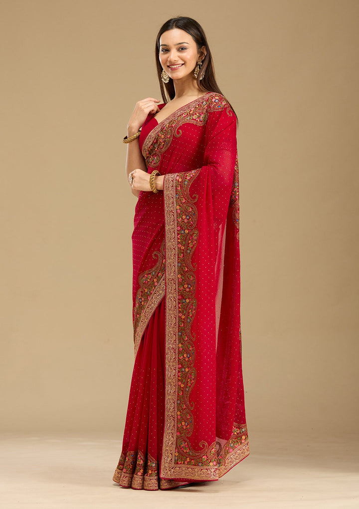 Rani Pink Kashmiri Georgette Saree-Koskii