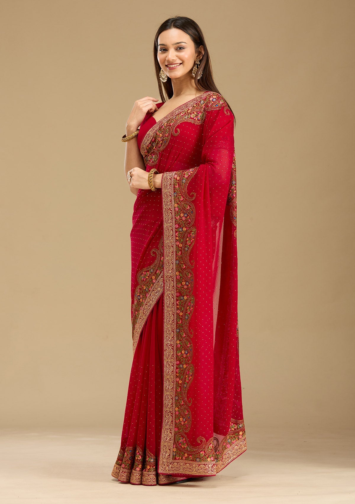 Rani Pink Kashmiri Georgette Saree-Koskii