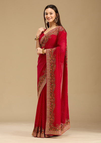 Rani Pink Kashmiri Georgette Saree-Koskii