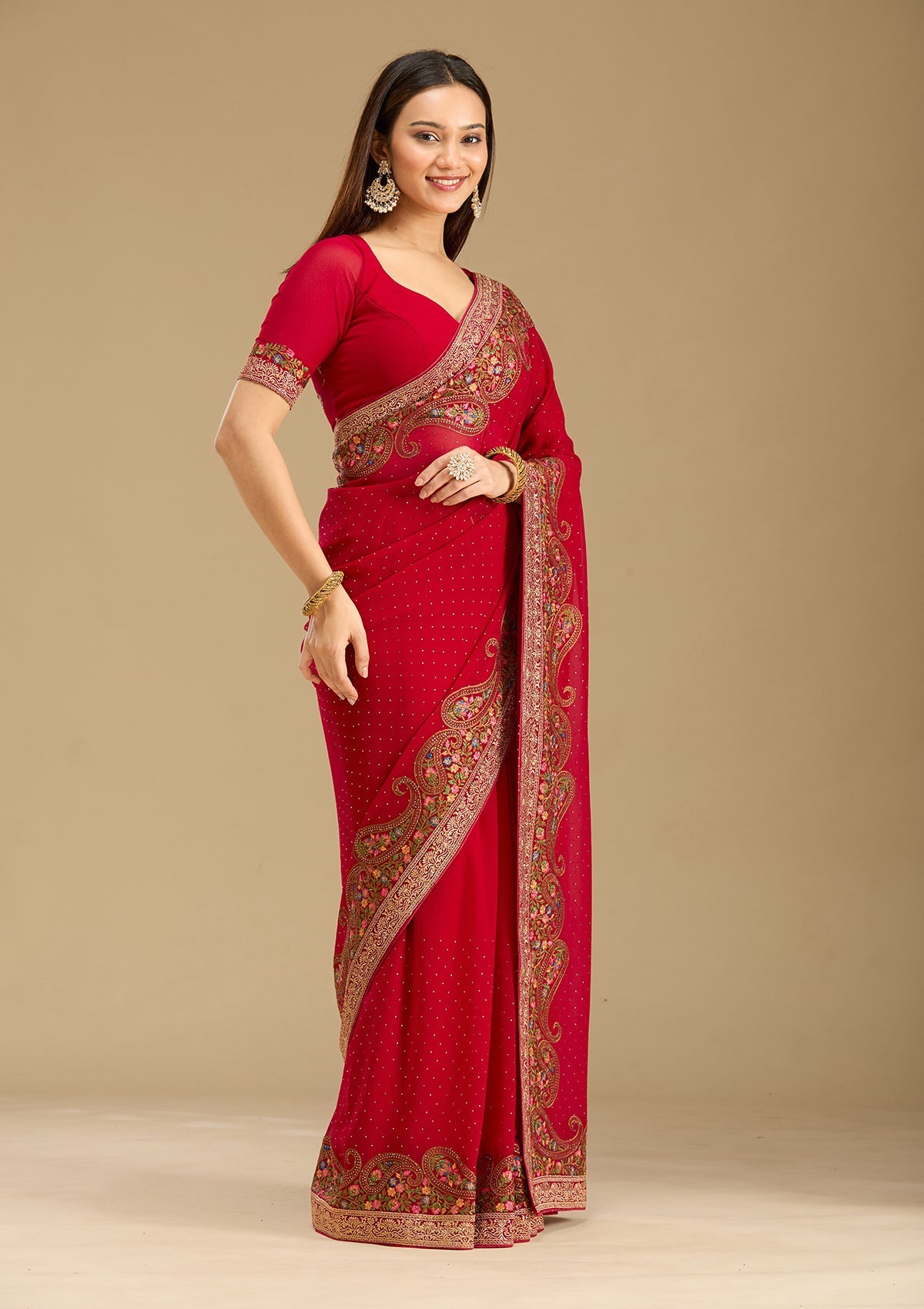 Rani Pink Kashmiri Georgette Saree-Koskii