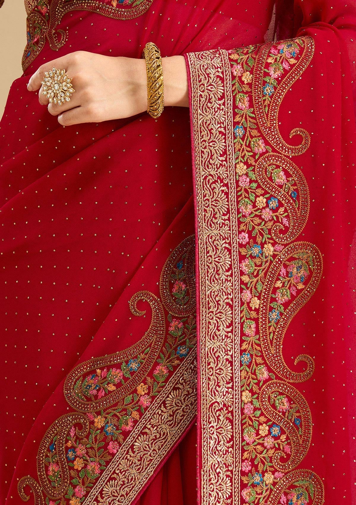 Rani Pink Kashmiri Georgette Saree-Koskii