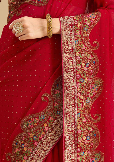 Rani Pink Kashmiri Georgette Saree-Koskii