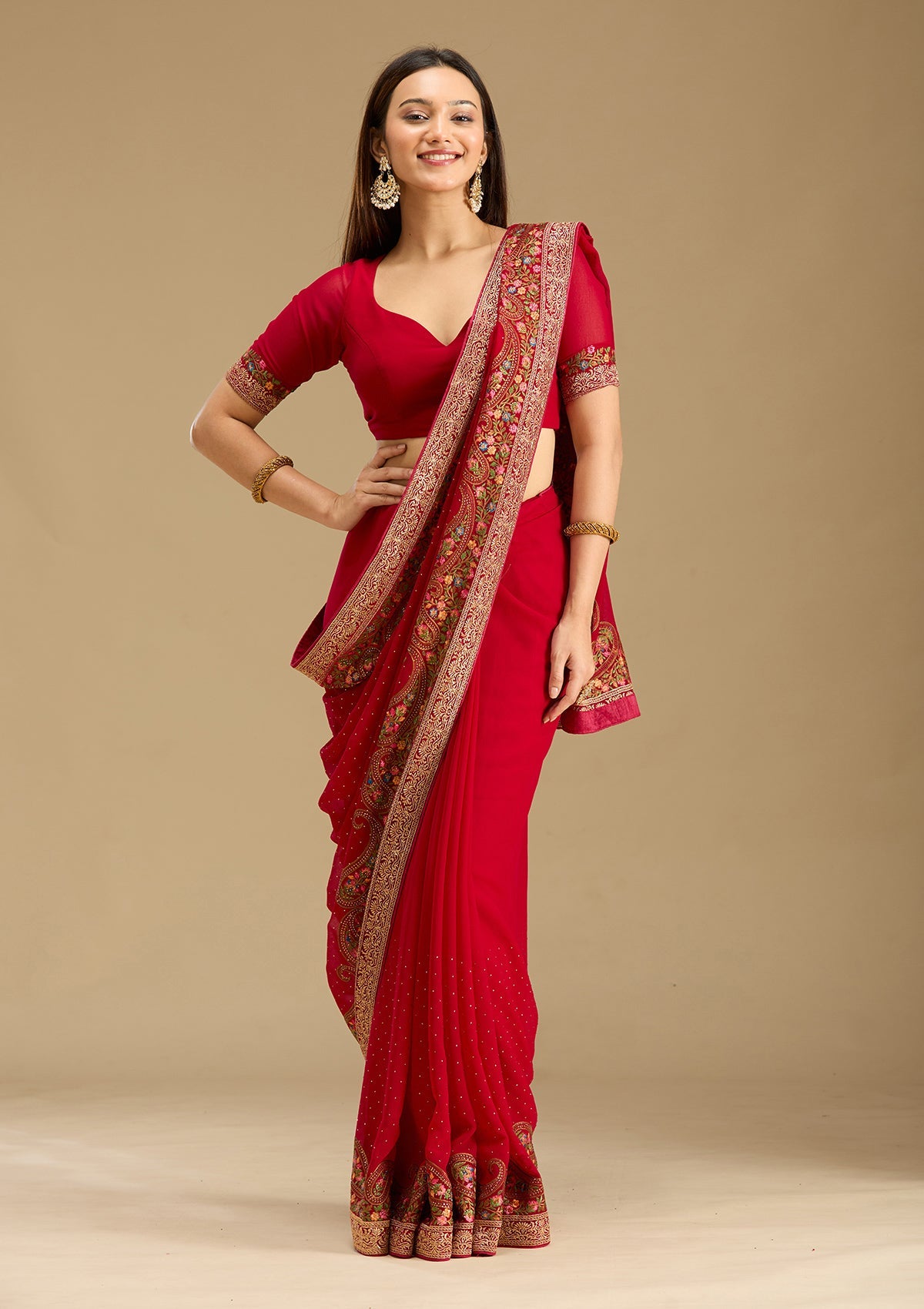 Rani Pink Kashmiri Georgette Saree-Koskii