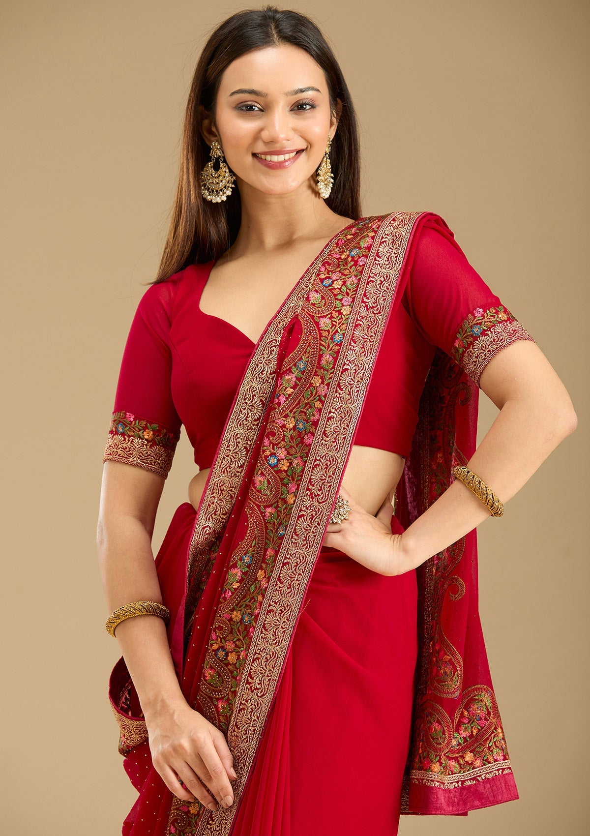 Rani Pink Kashmiri Georgette Saree-Koskii
