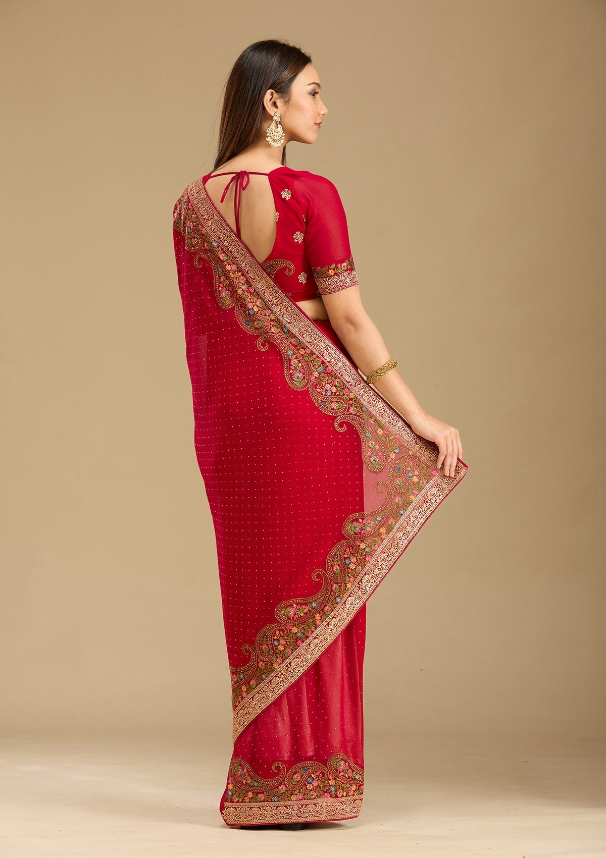 Rani Pink Kashmiri Georgette Saree-Koskii