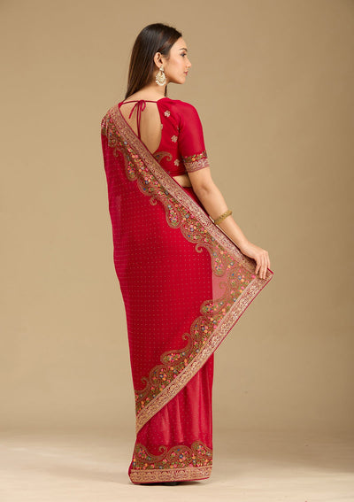 Rani Pink Kashmiri Georgette Saree-Koskii