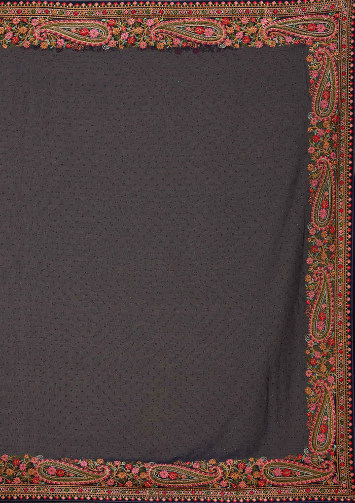 Navy Blue Kashmiri Georgette Saree-Koskii