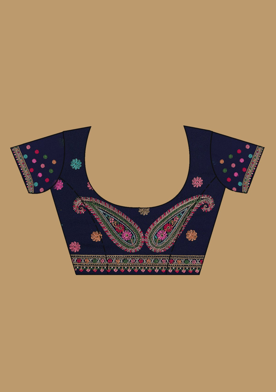 Navy Blue Kashmiri Georgette Saree-Koskii