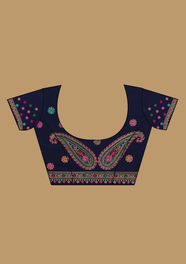 Navy Blue Kashmiri Georgette Saree-Koskii