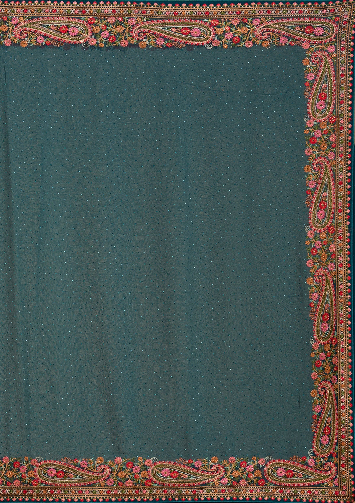 Peacock Blue Kashmiri Georgette Saree-Koskii