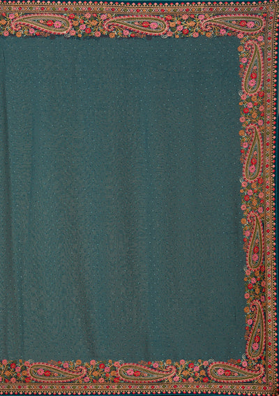 Peacock Blue Kashmiri Georgette Saree-Koskii
