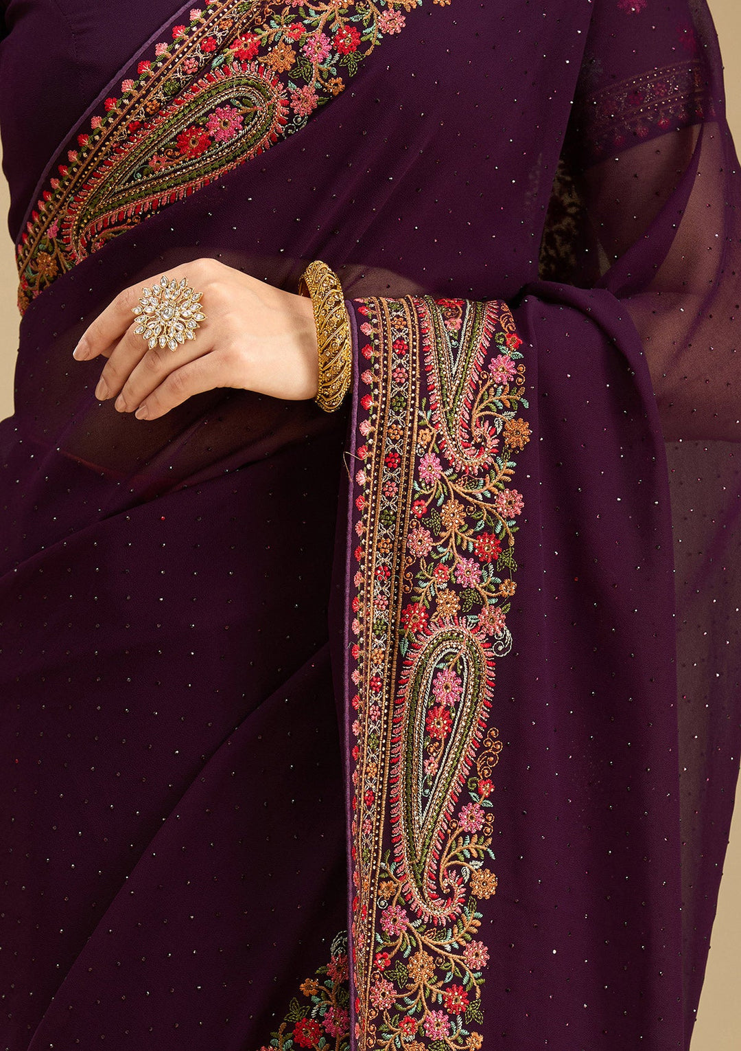 Wine Kashmiri Georgette Saree-Koskii