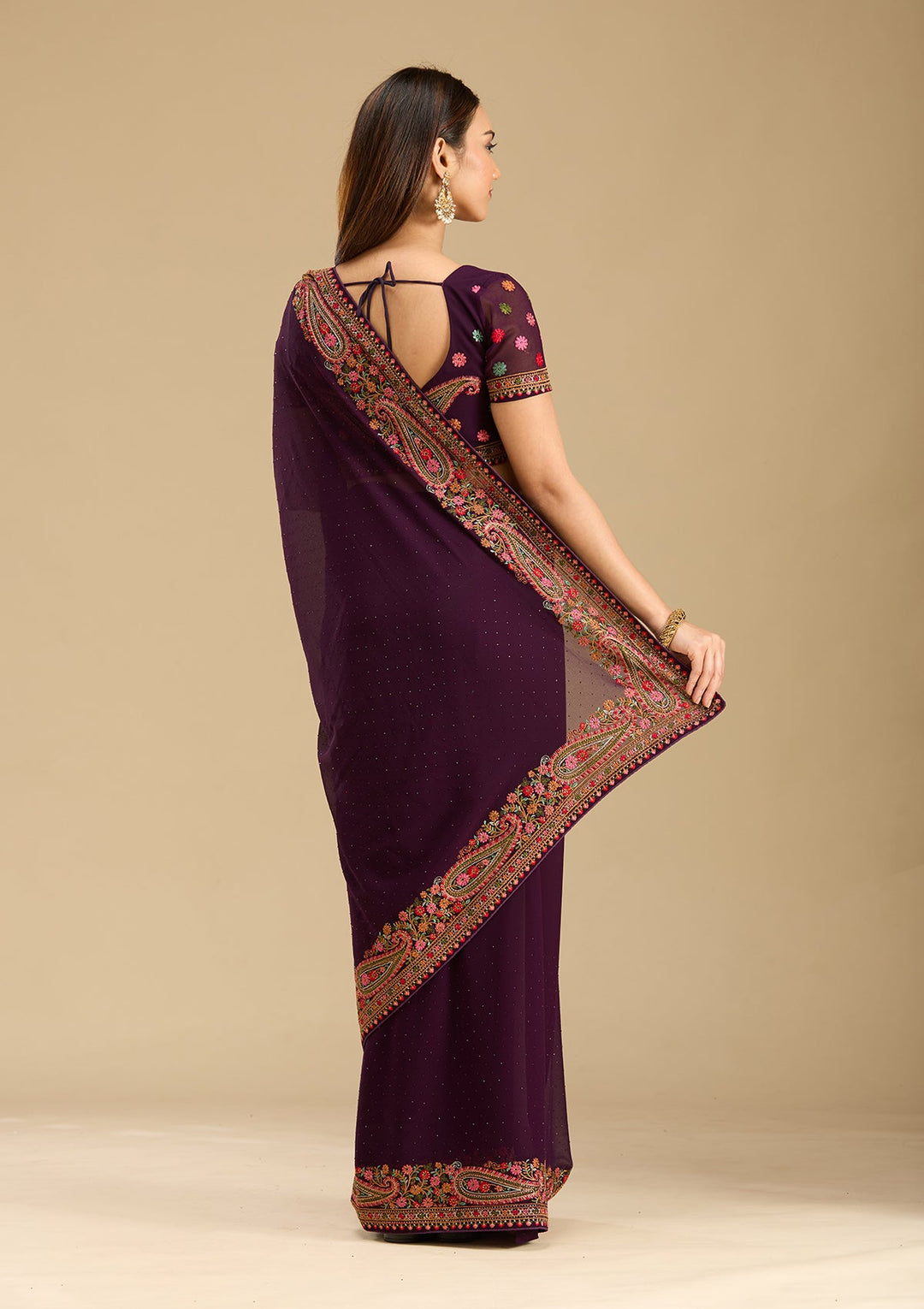 Wine Kashmiri Georgette Saree-Koskii