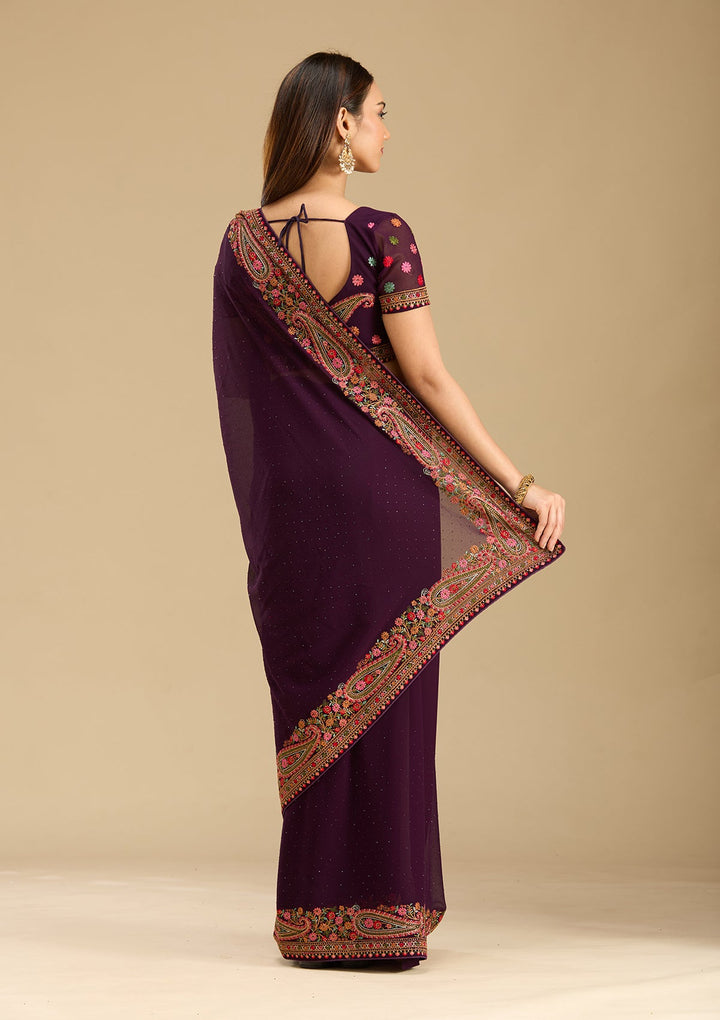 Wine Kashmiri Georgette Saree-Koskii