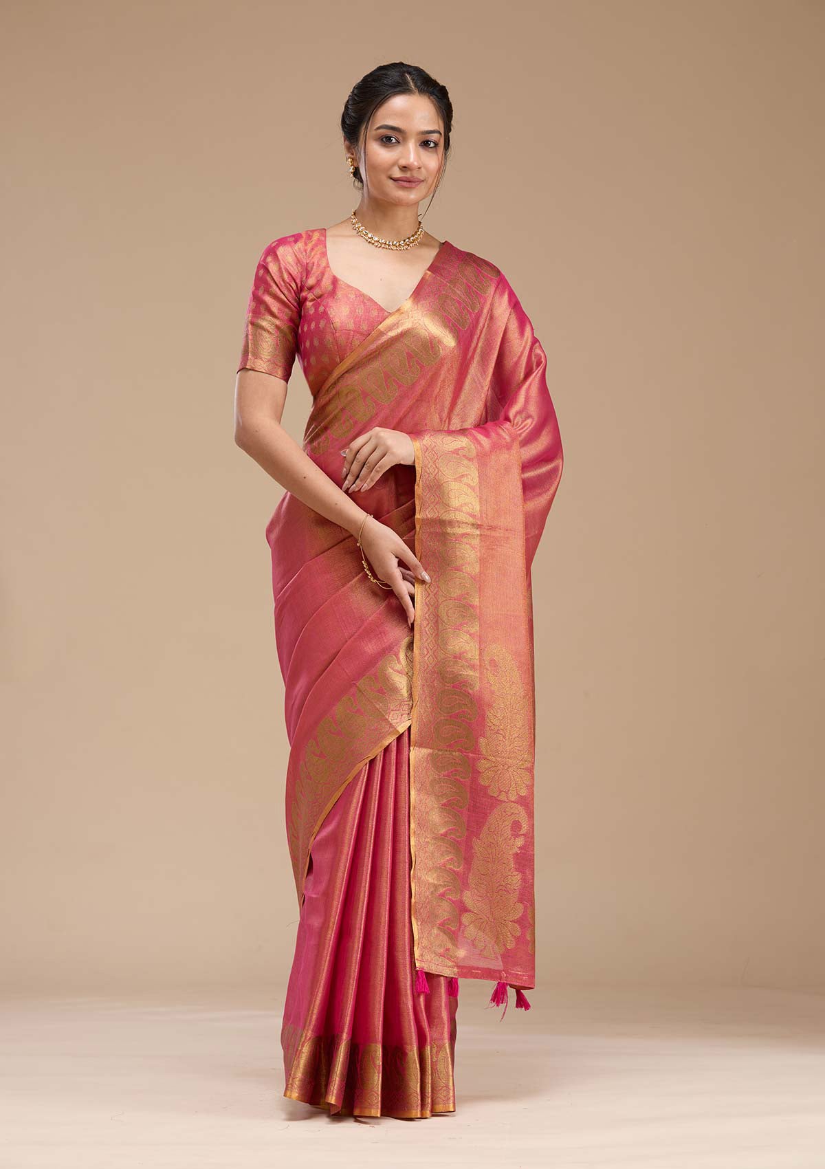 Rani Pink Printed Art Silk Silk_Saree-koskii