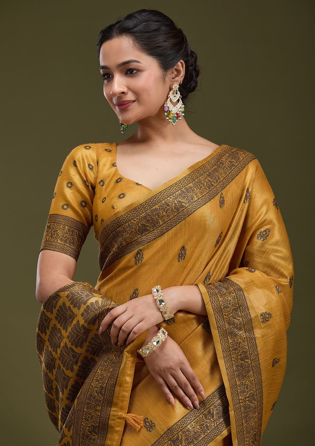 Mustard Printed Art Silk Silk_Saree-koskii