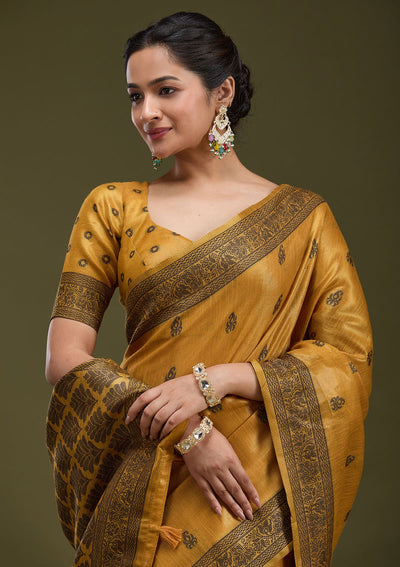 Mustard Printed Art Silk Silk_Saree-koskii