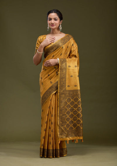 Mustard Printed Art Silk Silk_Saree-koskii