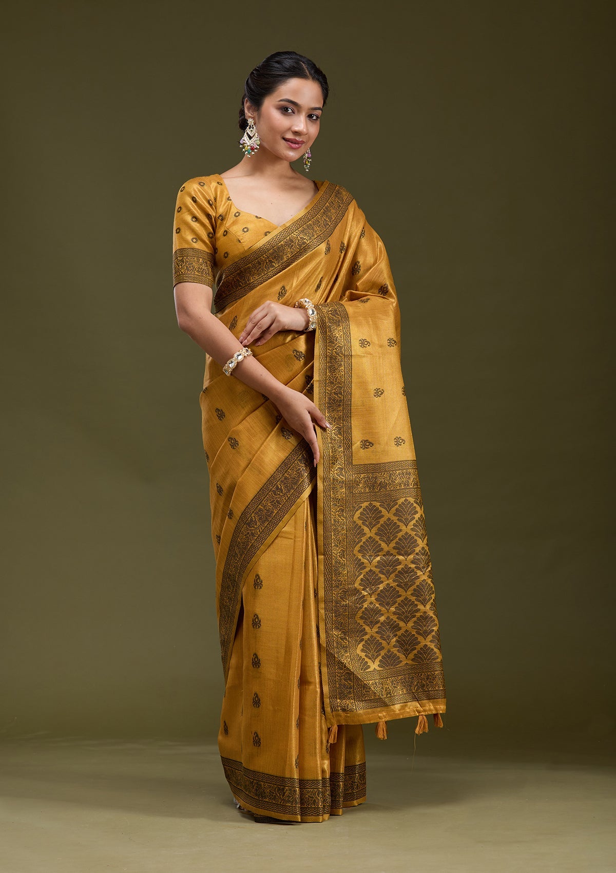 Mustard Printed Art Silk Silk_Saree-koskii