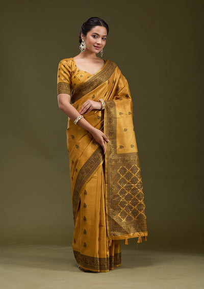 Mustard Printed Art Silk Silk_Saree-koskii