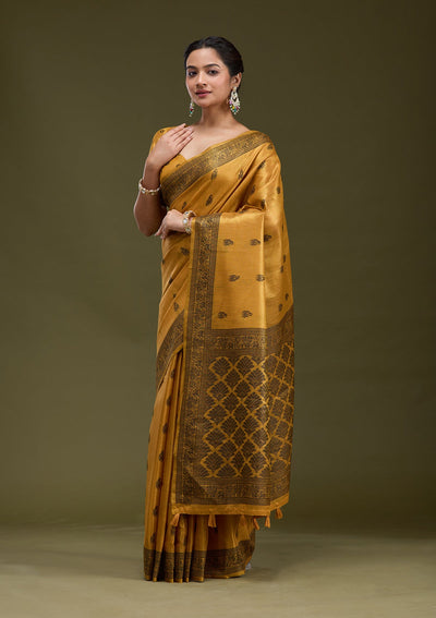 Mustard Printed Art Silk Silk_Saree-koskii